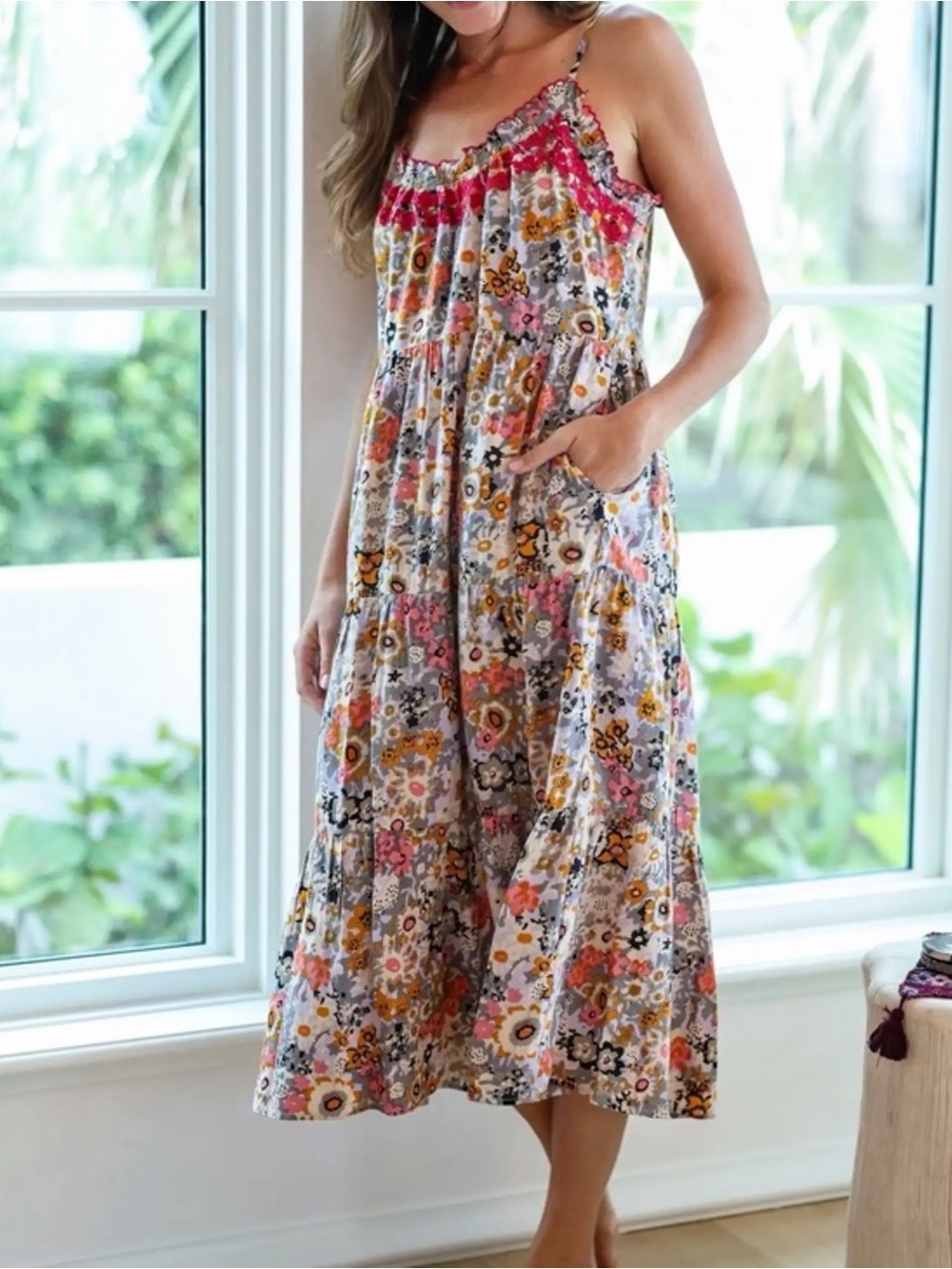 Natural Life Embroidered Harley Midi Dress Size Large